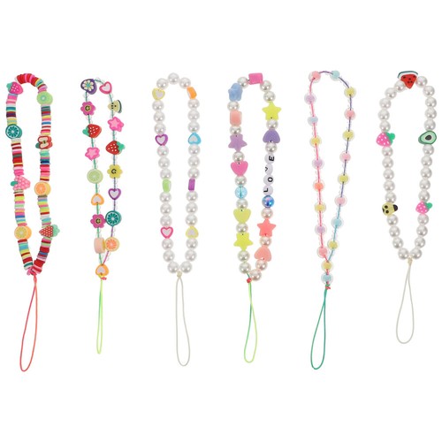 6Pcs Cell Phone Lanyard Artificial Pearl Phone Charms Phone Bracelet Chain - 第 1/12 張圖片