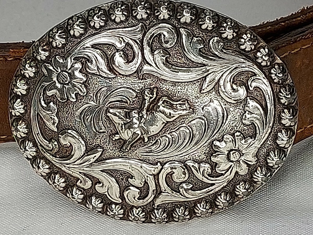 Vintage Classic Boho Western‎ Genuine Silver Belt Buckle Leather Wrangler Belt Vintage Western Belt Classic 3 Piece Buckle Set Vintage 1.5  main image 3
