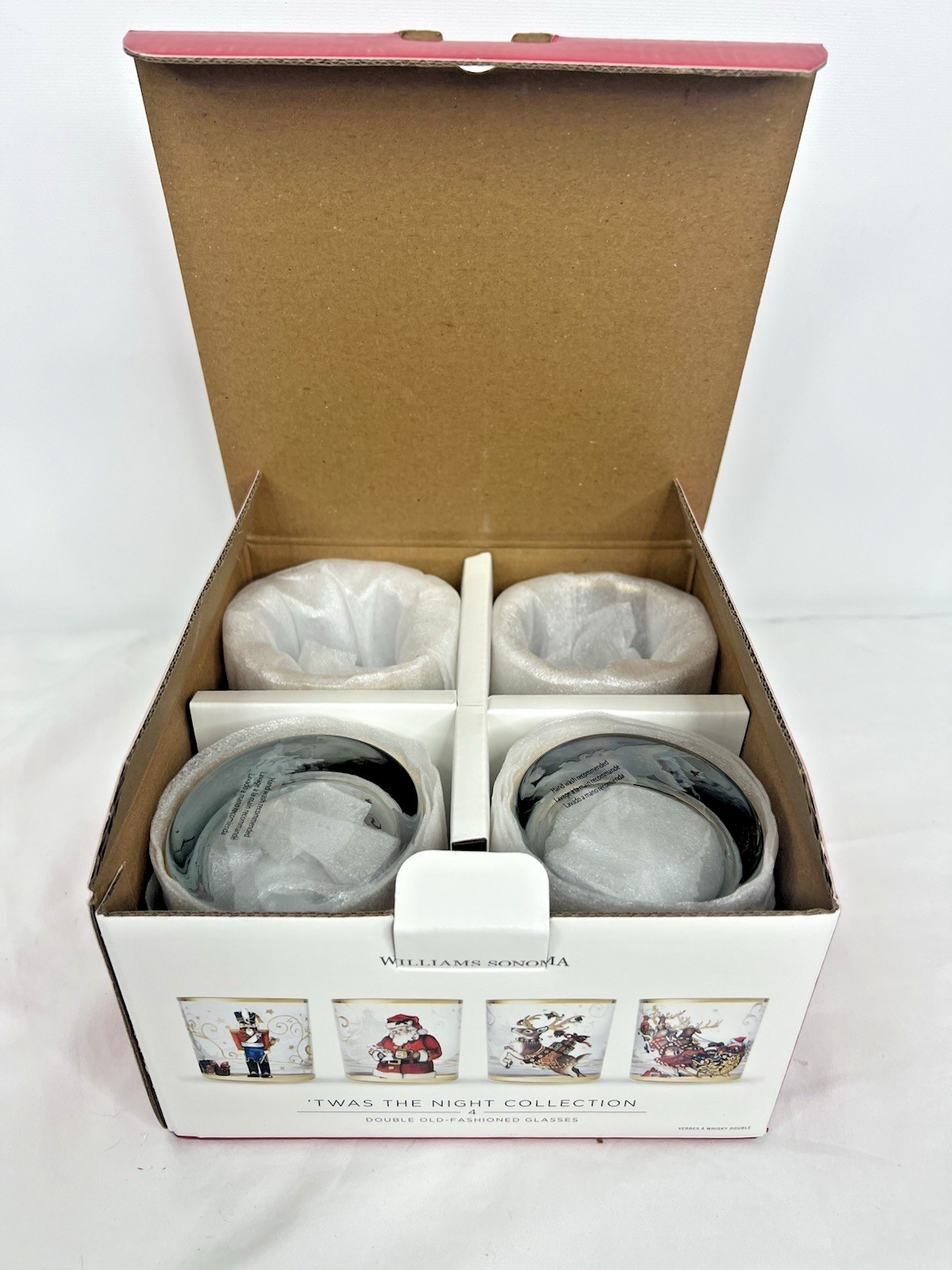 Williams Sonoma Twas The Night Before Christmas Glasses Double Old Fashion Set 4
