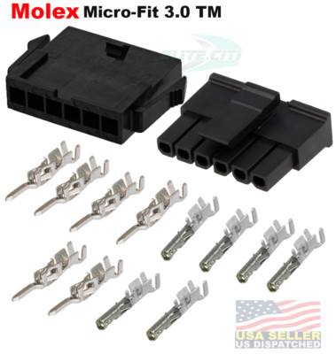  Molex Single Row 6 Pin Male & Female Housing w/ Pins 20-24 AWG Micro-Fit 3.0 