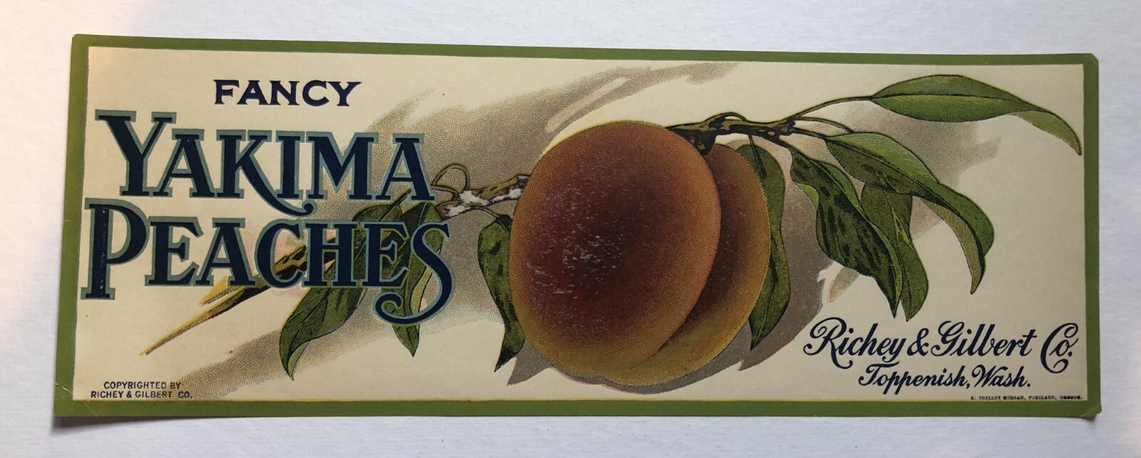 Yakima Peaches Brand Peach Label Richey & Gilbert Early Toppenish