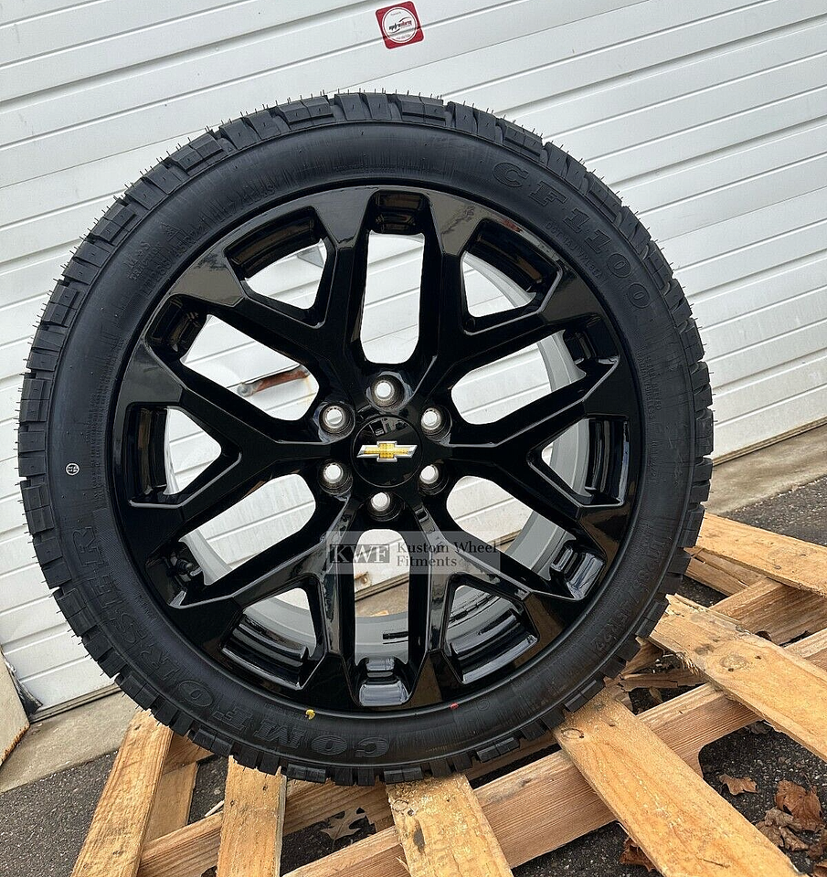 Chevy Snowflake Rim Size 4 NEW - 22x9 Chevy Snowflake Wheels Gloss Black Silverado/tahoe ...