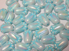 12 beads - White AB Luster with Turquoise Czech Glass Tulip Flower Beads 10x7mm