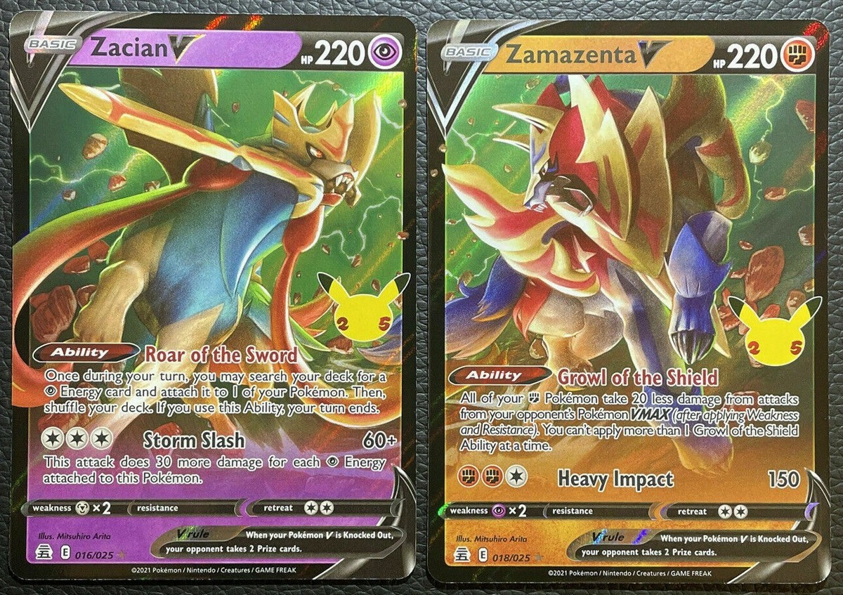 ULTRA RARE Zacian + Zamazenta V Pokemon 25th Anniversary 018 ULTRA RARE Zacian + Zamazenta V Pokemon 25th Anniversary 018