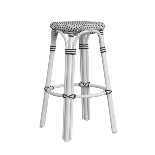 Butler Specialty Company Tobias Round Rattan 30" Bar Stool - White And Black Dot - Picture 5 of 8