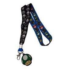 Super Mario Lanyard with Charm and Clip 20 inch Blue with Mushrrom Toad