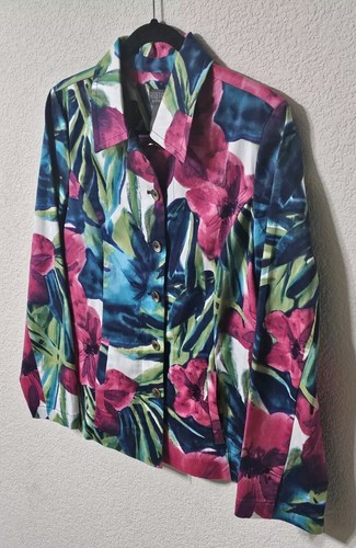 Additions By Chicos Jacket Womens 1 Long Sleeve Button Up w Pockets Floral Top - Picture 5 of 9