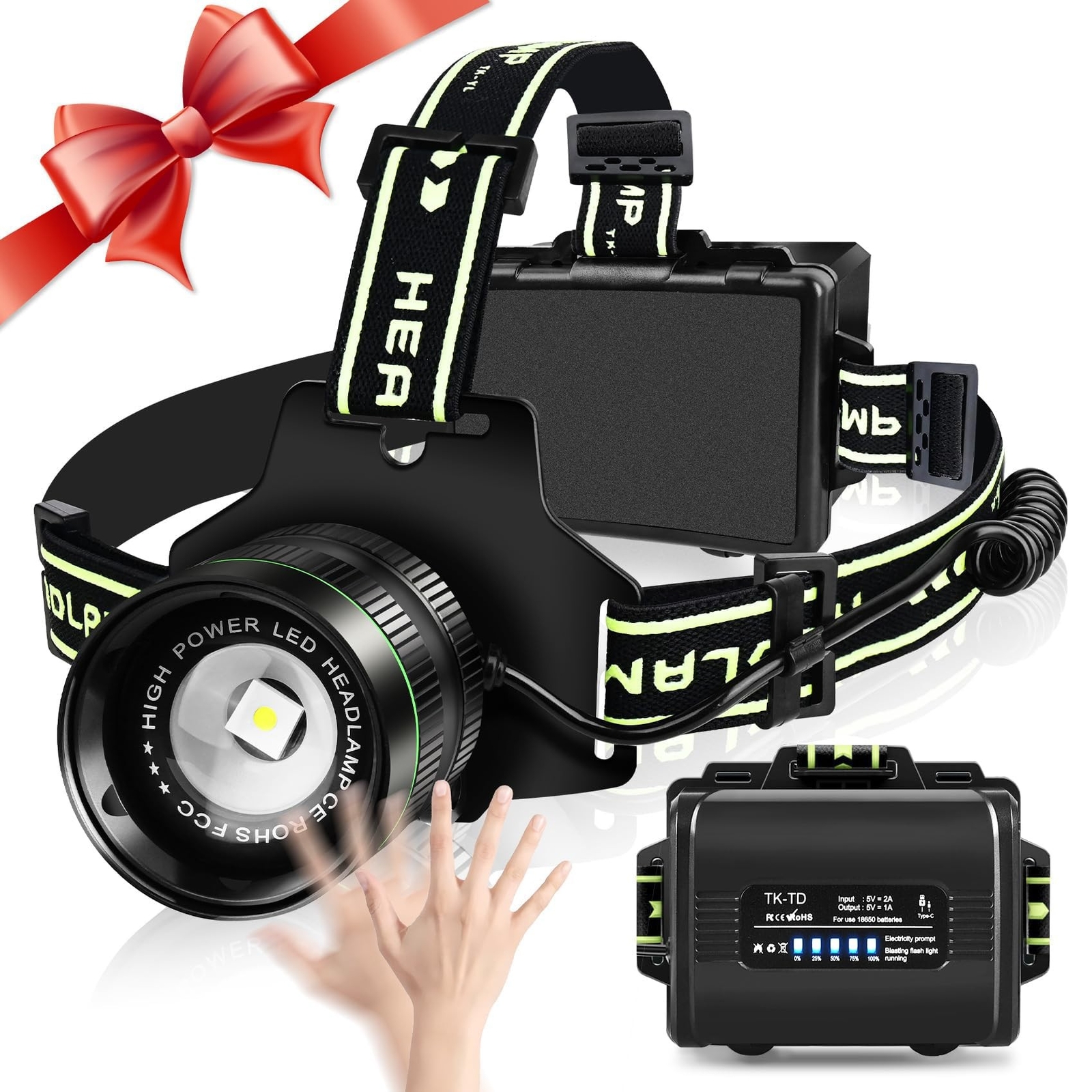 Rechargeable Headlamp, 100000 Lumens LED Super Bright Headlight with Motion S...