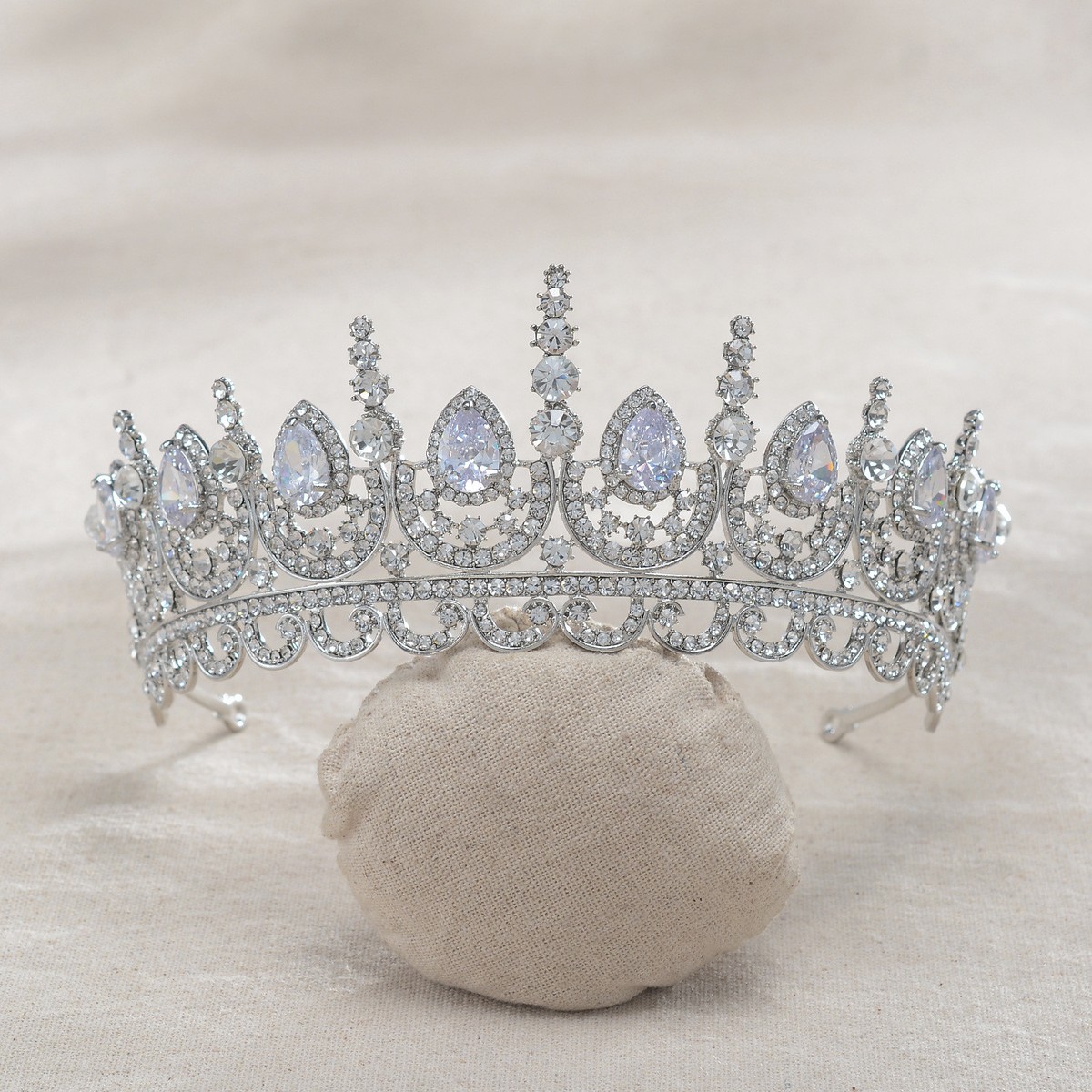 CZ silver tiara crown bridal pageant wedding prom Amazon.com: Zirconia Quince Tiara and Crowns for Women  main image 3