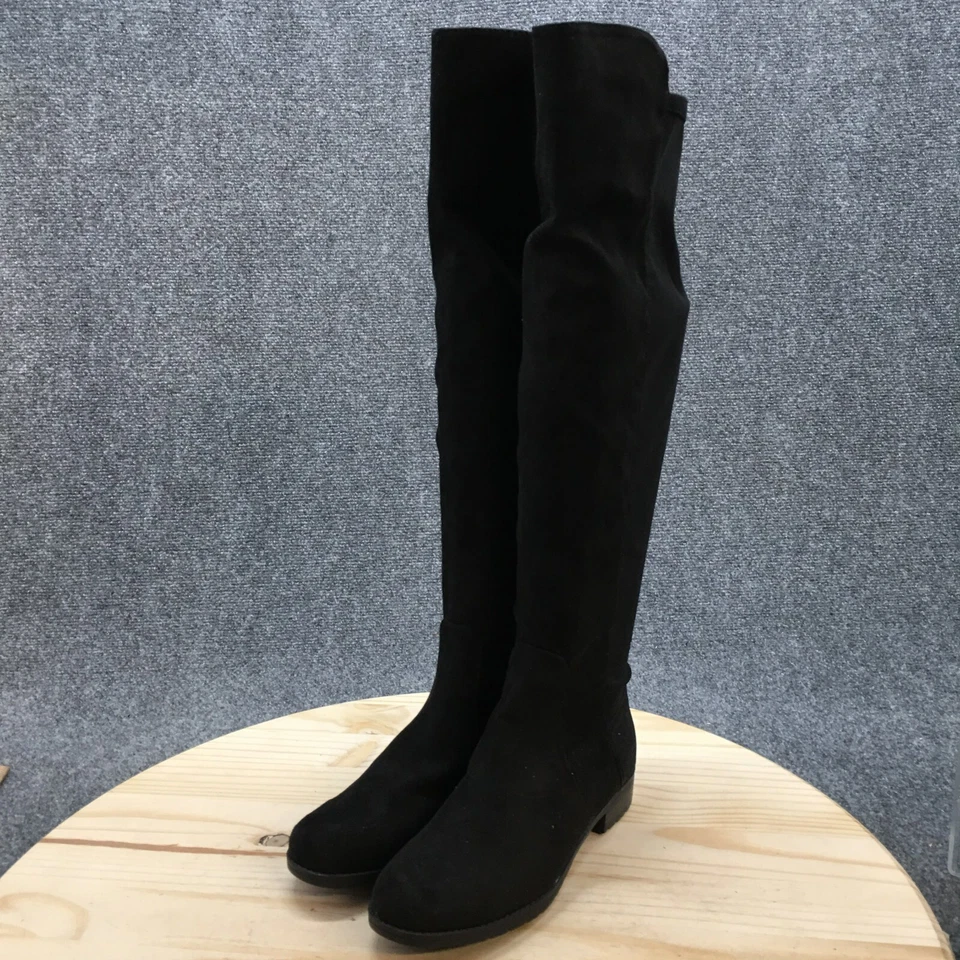 Botas UNISA para mujer 6,5 M de alto hasta la rodilla de cuero negro tacones redondos Foto 3 de 4