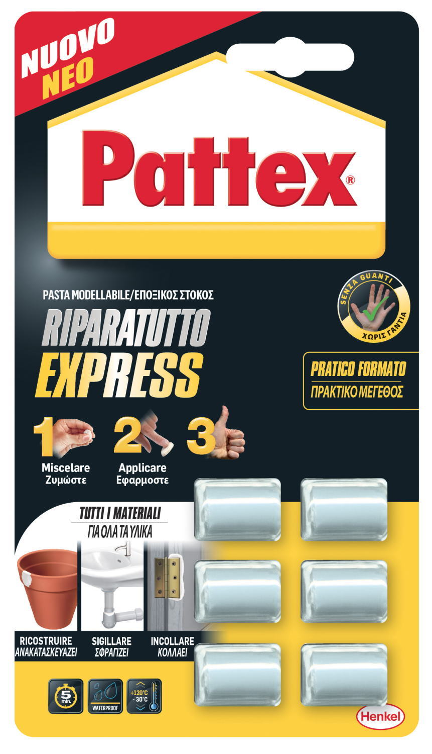 Ripara Express Pattex Colla Epossidica Extraforte Ricostruisce Monodose 6x5gr