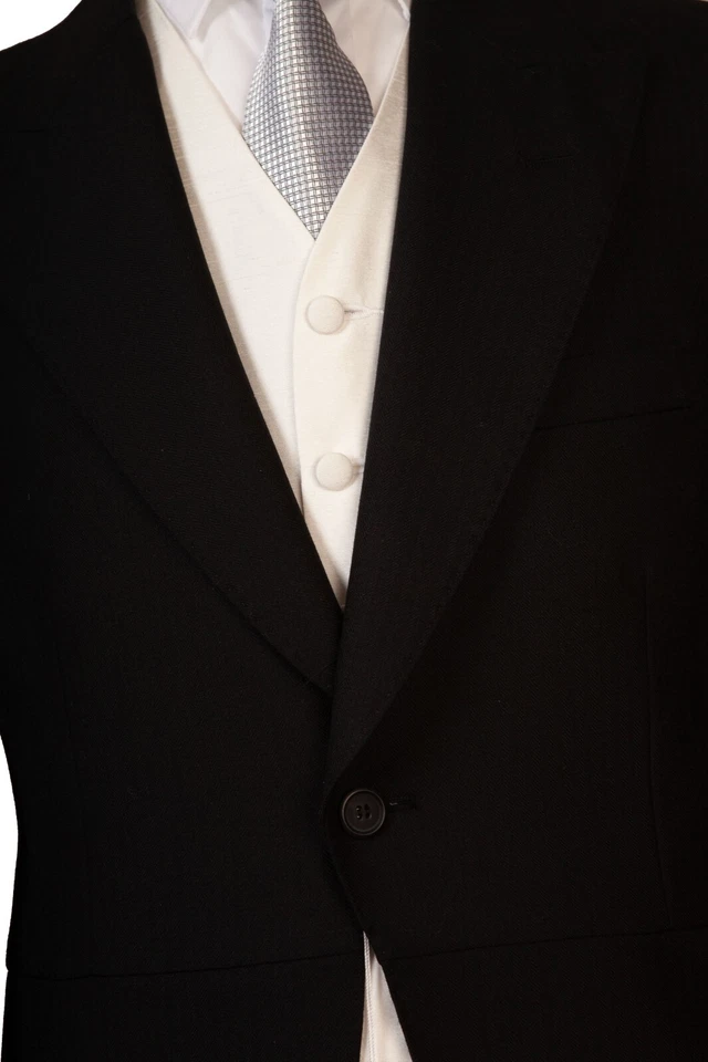 Черный Herringbone пальто куртка длинная шерсть однобортный утреннее пальто свадьбы - Изображение 3 из 4