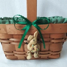 VTG Handmade Cloth Lined Basket Bunny Ornament Accent Ohio Country Cottage Small
