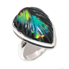 Natural Black Onyx Gemstone 925 Sterling Silver Jewelry Ring Size 9 Gift f735