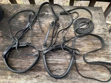 Dressage Bridle Parts 2 Padded Nose Bands Braided “used” Reins Crosby Unbranded