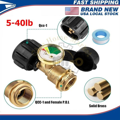 #ad Propane Tank Gauge Brass Adapter w Gas Pressure Level Meter Indicator for BBQ RV $9.49