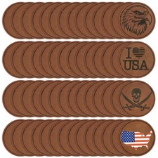 64 Pcs Brown Round Blank Leatherette Hat Patches with Adhesive Iron on