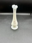Vintage Fenton Stamped Custard Blue Glass Hand-Painted, Signed Floral Bud Vase