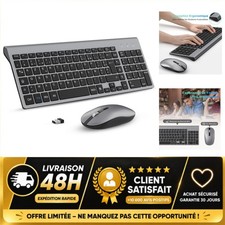 Ensemble Clavier Souris Sans Fil AZERTY Français Silencieux USB 2.4GHz Gris