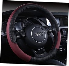 Automotive Leather Steering Wheel Cover Anti Slip Wrap 15",Wine Red Burgendy