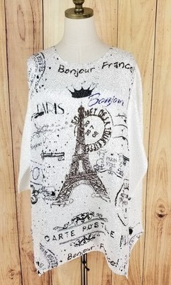 NEW Berek Bonjour Paris Crush Satin Tunic Top Size 1 White Black 3/4 Sleeve $169