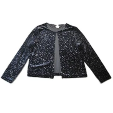 Vtg 90s Velvet Cardigan 16 Black Metallic Shimmer Glam Whimsigoth Witchy Fairy