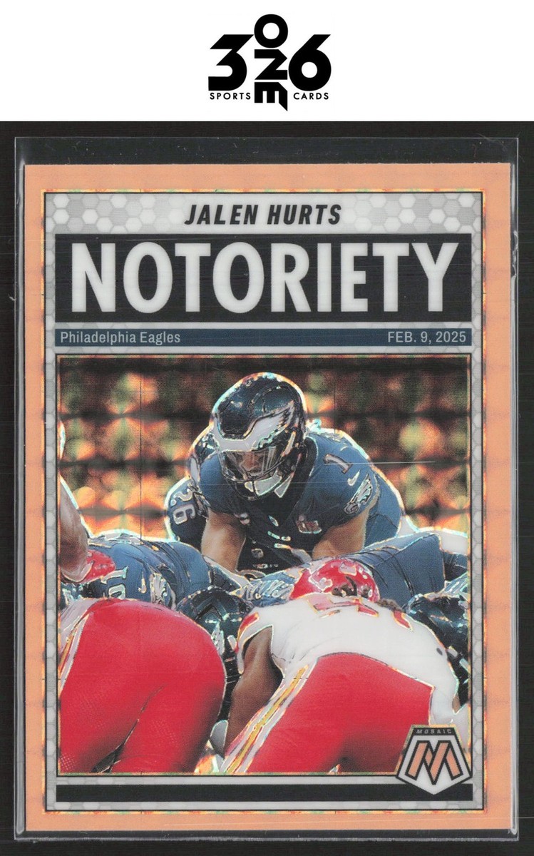 Jalen Hurts 2025 Panini Mosaic Notoriety Mosaic Orange Fluorescent