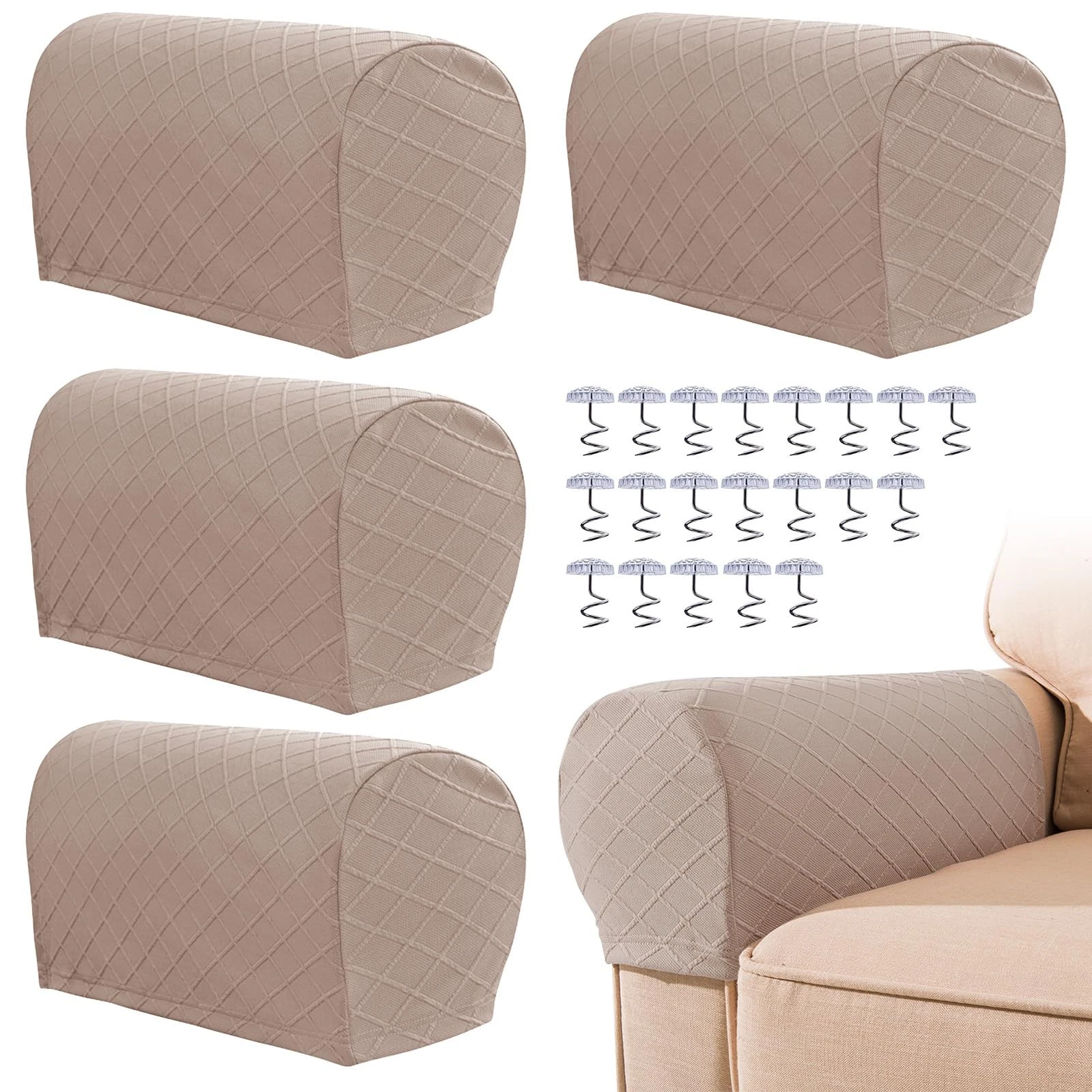 Armrest Chair Covers, Set of 4 Stretch Armchair Couch ONE SIZE, Camel