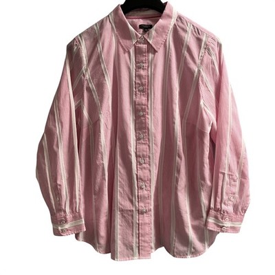 Talbots Top Womens 2XP Pink Striped Cotton Button Down Blouse Office Career