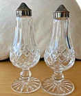 Waterford Lismore Crystal Footed Salt Pepper Shaker Set Vintage Signed EPNS-Used