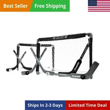 NHL Kids Mini Hockey Goal Set - 2 Mini + Knee Hockey Goals, 4 Youth Sticks, 2...