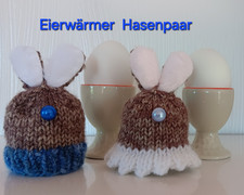Eierwärmer Hasenpaar – handgestrickt – Ostern Deko Frühstück – 2er Set Hase