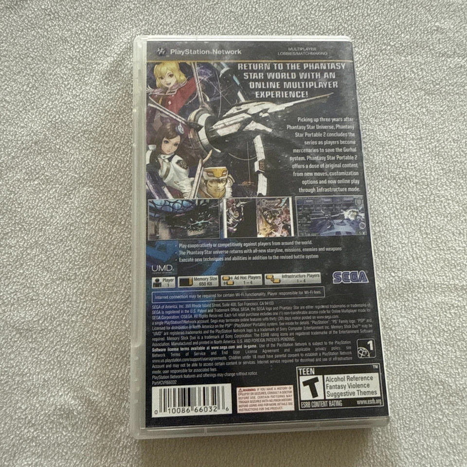 Phantasy Star Portable 2 (Sony PSP, 2010) COMPLETE CIB With Manual Insert Tested - Image 2 of 4