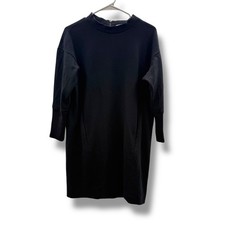 Black Knit Dress Womens Medium Minimalist Work Office 3/4 Sleeve Stretch