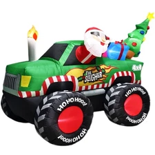 8FT Long Christmas Inflatables Monster Truck, Xmas Blow up Santa Driving Truc...