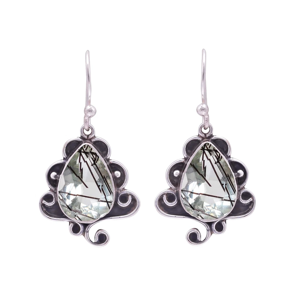 Black Rutilated Quartz 925 Sterling Silver Earring, Christmas Gift, E14058 - Image 4 of 4