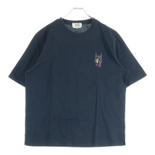 HERMES Super H leather patch crew neck short sleeve T shirt black