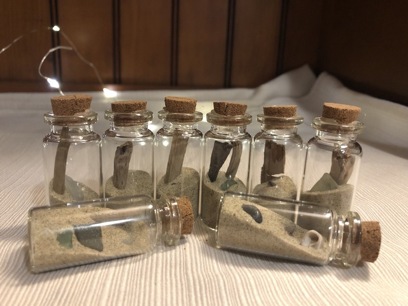 Small Bottles Filled With Sand And Beach Glass/shells- Set Of 8Table Decor