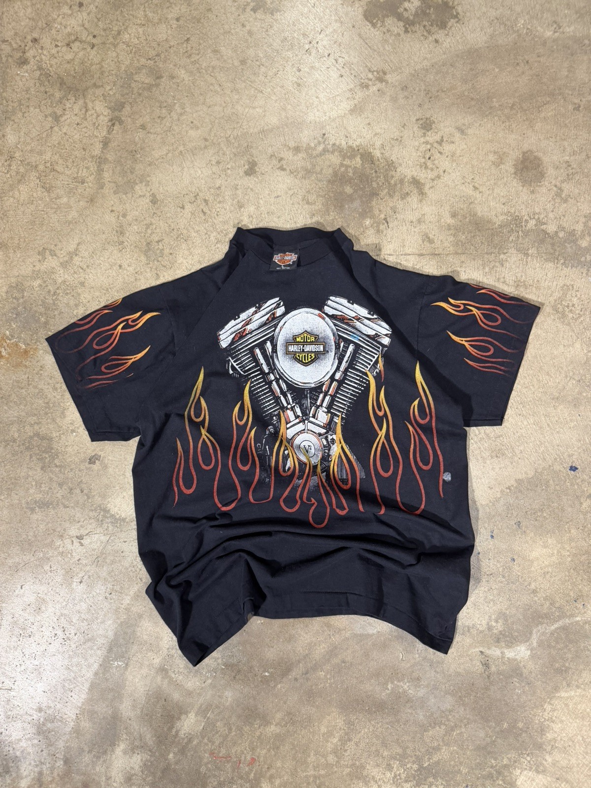 1996 Harley Davidson Motorcycles Engines Flames All Over T-shirt