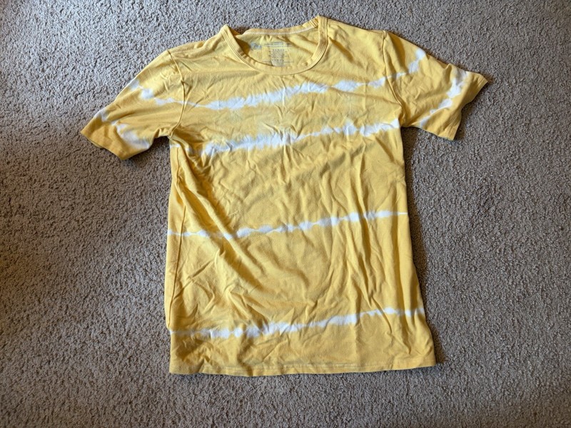 ZYIA women’s  Small Regular Yellow/White Striped Cotton Knit Crew Neck SS Tee