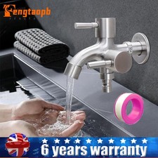 1/2 inch Double Outlet Garden Tap Rust-Resistant Stainless Steel Water Faucet UK