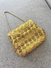 Vintage Safco Clutch Womens Small Gold Beaded Geometric Evening Purse Wedding