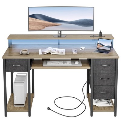 Gaming Desk with Sockets LED 120x50 cm Modern Computer Desk with...