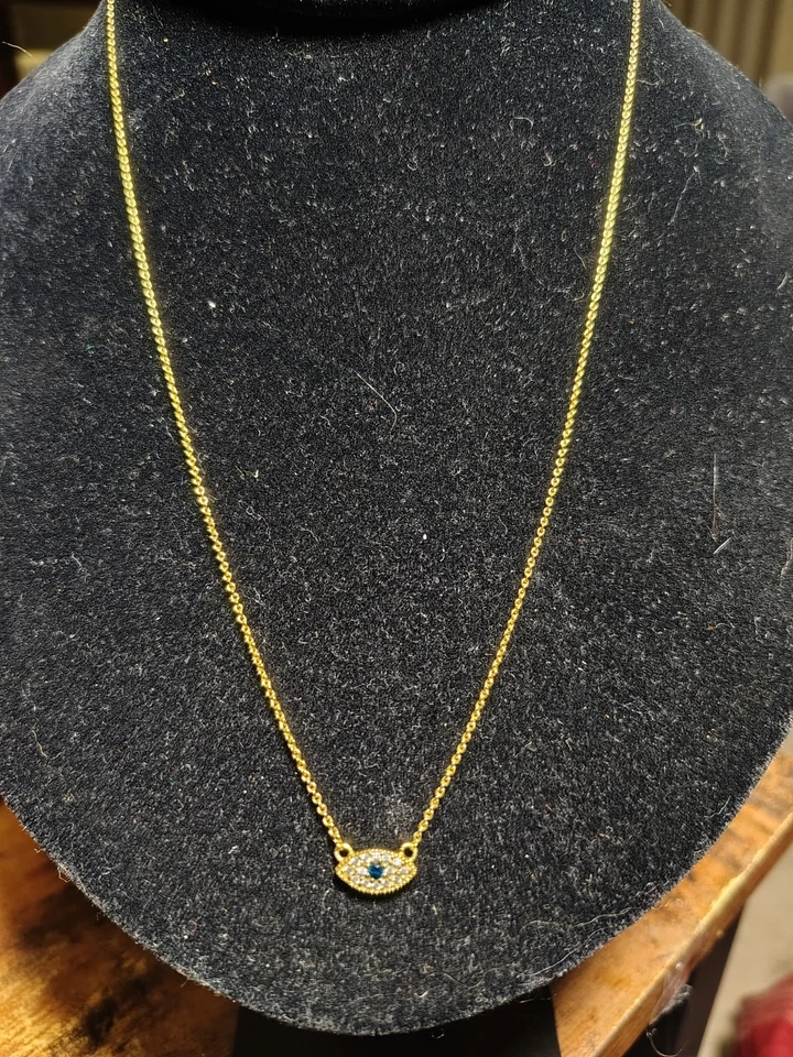 Collar Gorjana Oro Mal de Ojo Pavé Circonita cúbica y Piedra Central Azul 15"+2.5" Extendido Delicado Foto 4 de 4