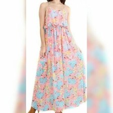 Pretty in Pink Racerback Flowing Summer Maxi Dress SIze MED