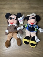 Vintage Disney Store Pilot Mickey And Tourist Mickey Bean Bag Plush