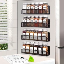 Magnetic Spice Rack for Refrigerator with Jars- Includes 24 Pcs 4 OZ Seasoning