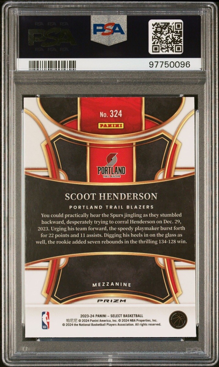2023-24 Panini Select Scoot Henderson RC Mezzanine #324 Zebra 