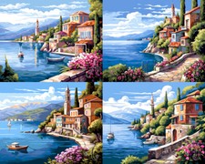 Scenic Coastal Villa - Printed Needlepoint Canvas - Picturesque Seaside Beauty