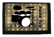 PERSONALISED DRUM KIT PRINT BOYS RIP WALLET BIRTHDAY CHRISTMAS GIFT